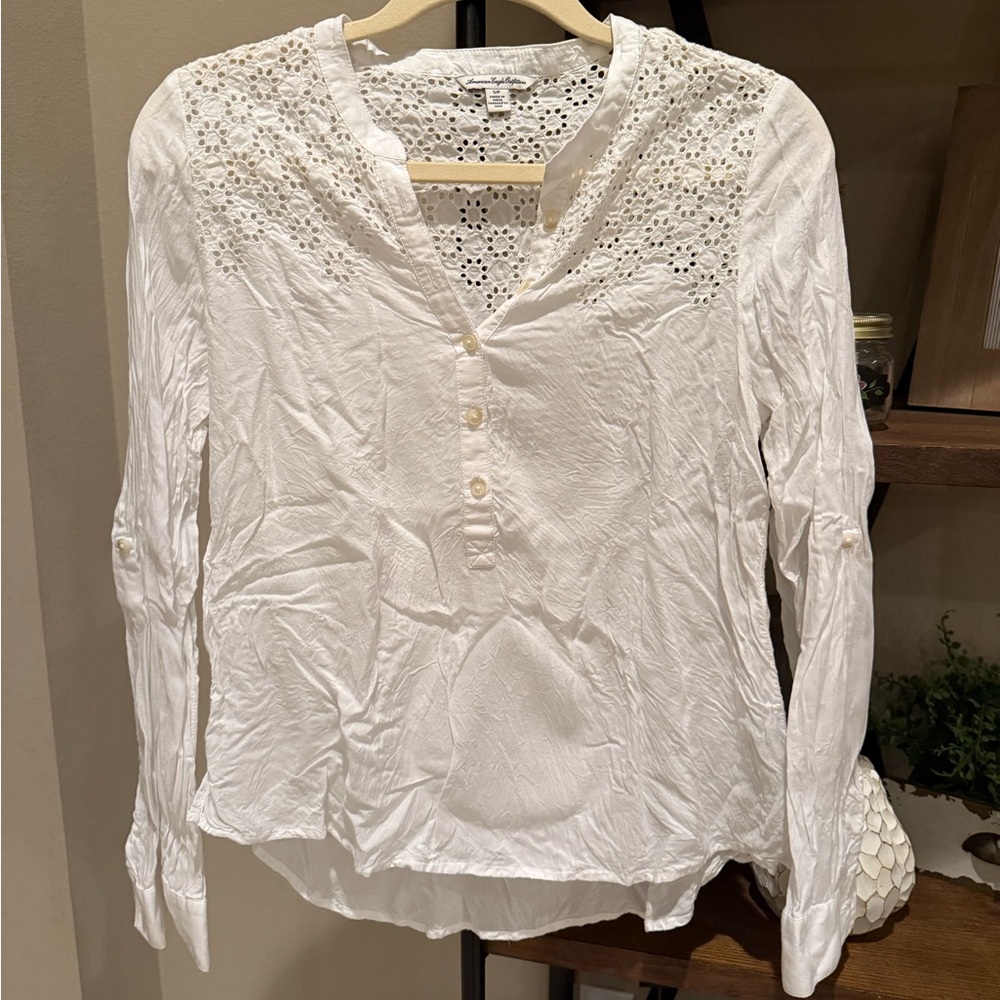 American Eagle Outfitters White Eyelet Blouse